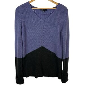 Cable & Gauge Colorblock Sweater Pullover V-Neck Purple Gray Women's Size Medium